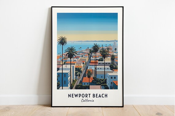Newport Beach California Palm-Lined City Street Coast View Poster