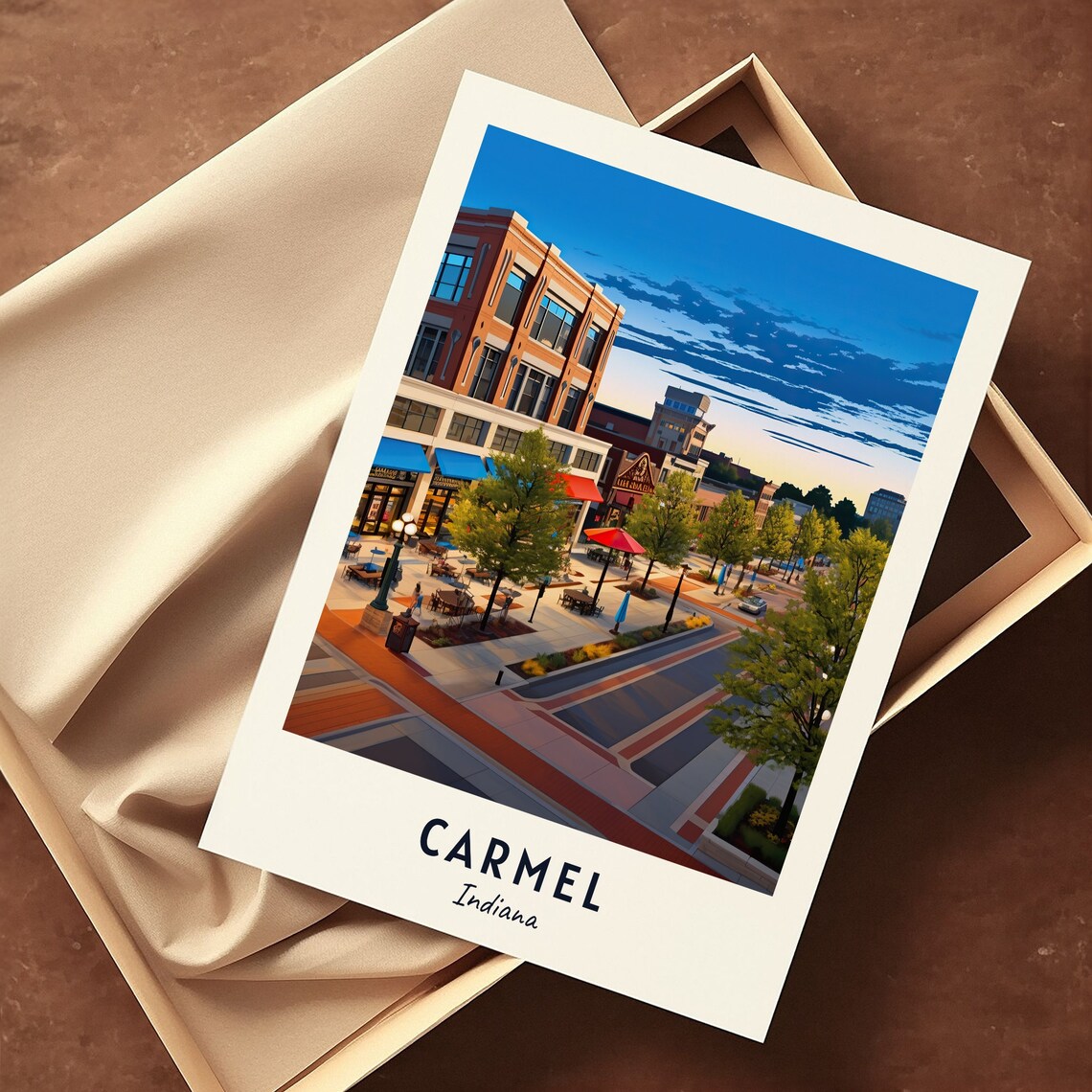 Carmel Indiana Downtown Roundabout Evening Street Travel Poster - Image 3