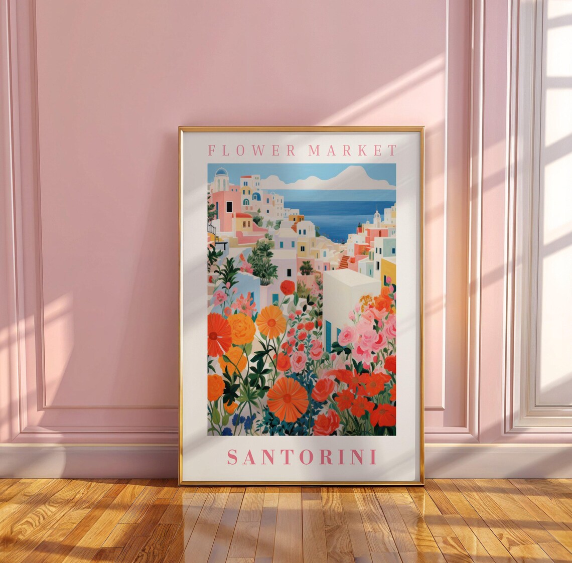 Santorini Flower Market Travel Poster, Floral Illustration - Image 3