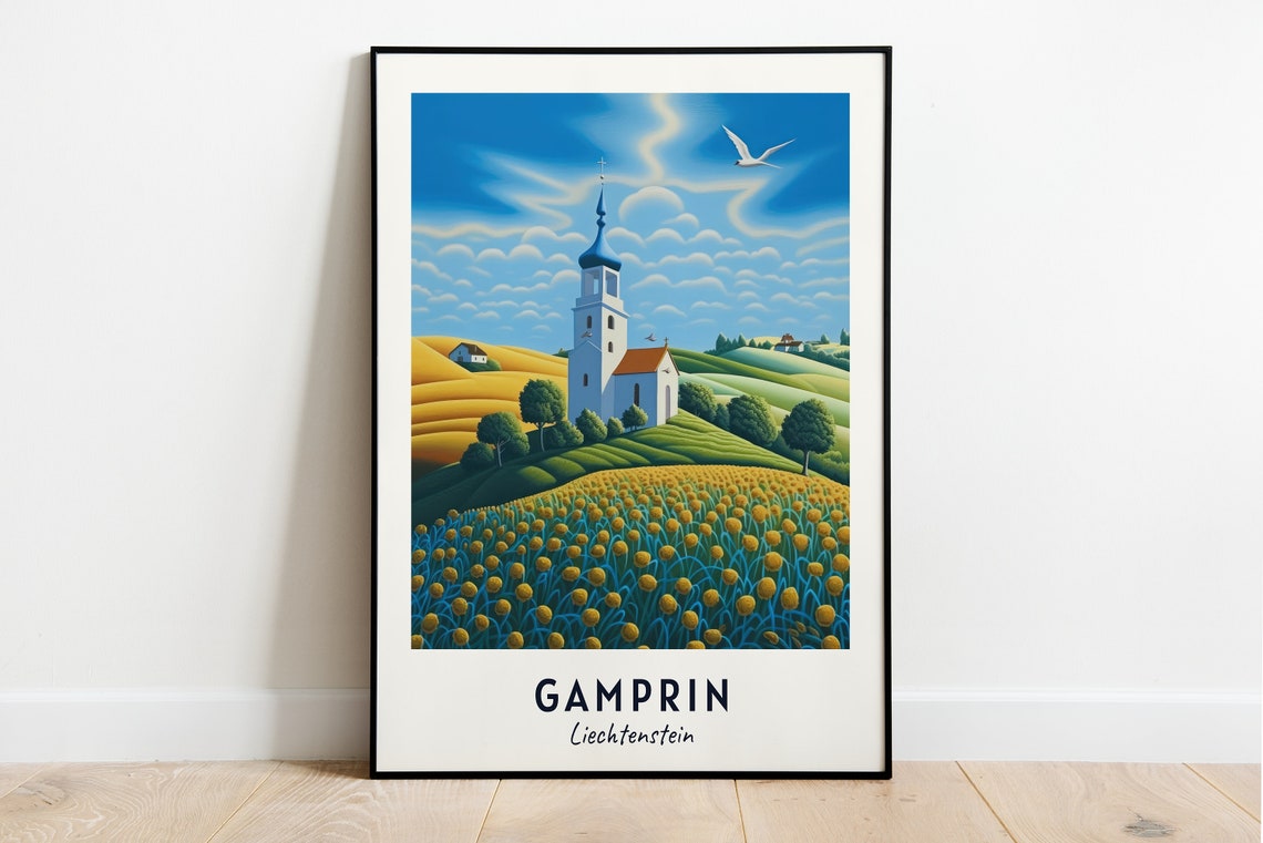 Chapel Of St Peter And Paul Travel Print Wall Art Gamprin Liechtenstein City Print Chapel Of St Peter And Paul Travel Gift Wall Art