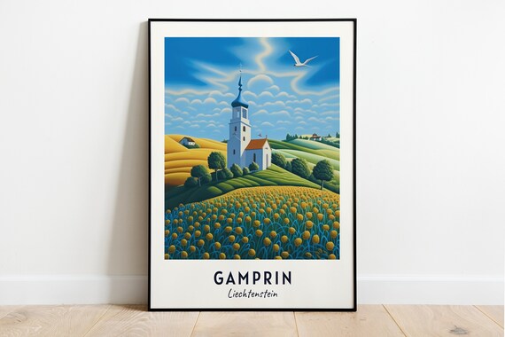 Gamprin Liechtenstein Chapel Above A Field Of Yellow Flowers Poster