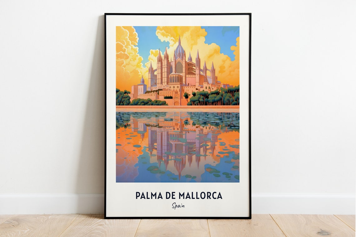 Palma De Mallorca Spain Cathedral Reflected In Sunset Water Poster