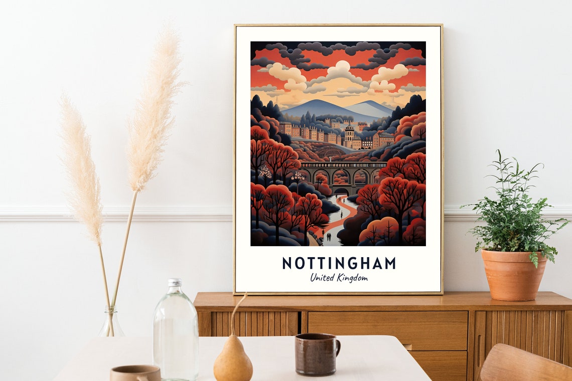 Nottingham Autumn Viaduct Rustic Red Forest Path Travel Poster - Image 2