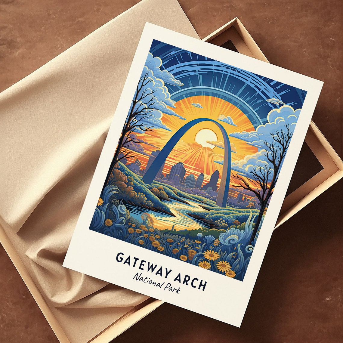 Gateway Arch National Park Sunset Stylized Landmark Travel Poster - Image 3