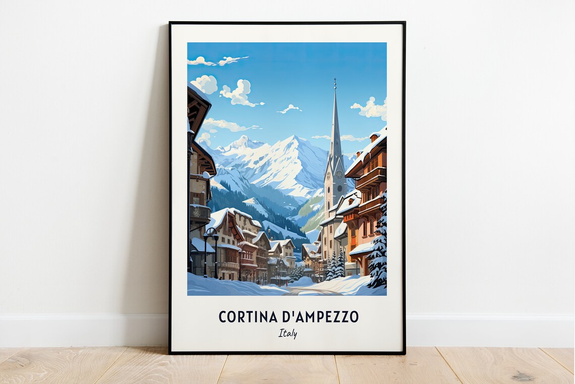 Cortina d'Ampezzo Italy Snowy Alpine Village Dolomite Poster