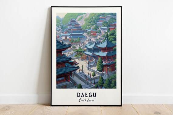 Daegu South Korea Historic Temple District Travel Poster Artwork