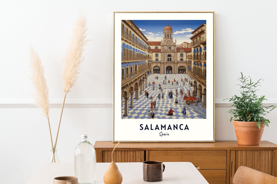 Salamanca Plaza Mayor Checkered Square Arcade People Travel Poster - Image 2