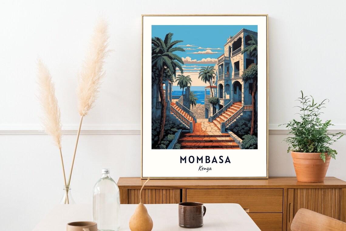 Mombasa Kenya Seaside Steps Down To The Ocean Historic Fort Travel Poster - Image 2