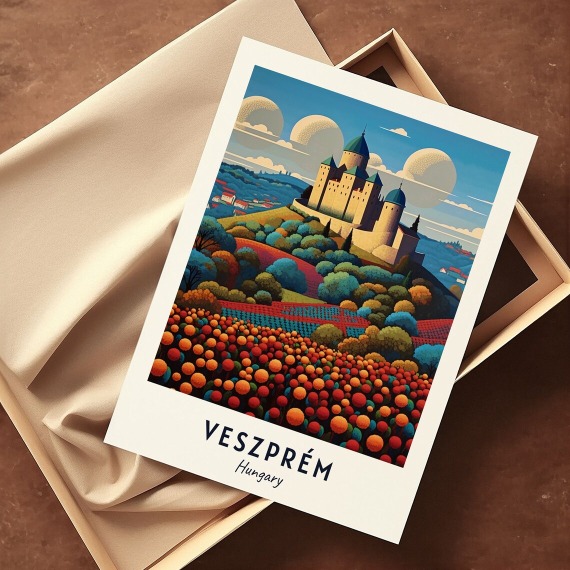 Veszprém Hungary Hilltop Castle Colorful Fields Travel Poster - Image 3