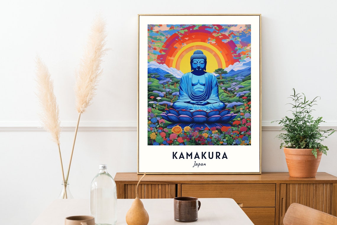 Colorful Psychedelic Great Buddha Statue of Kamakura Japan Poster - Image 2