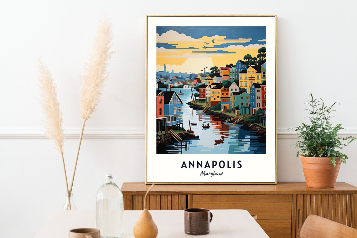 Annapolis Maryland Harbor Sailing Boats Historic Town Travel Poster - Image 2