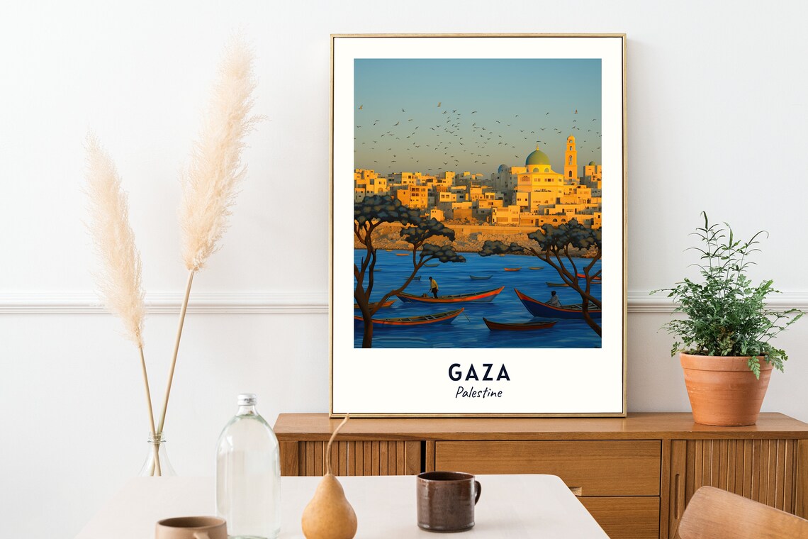 Gaza Palestine Harbor Fishing Boats Sunset Coast Travel Poster - Image 2