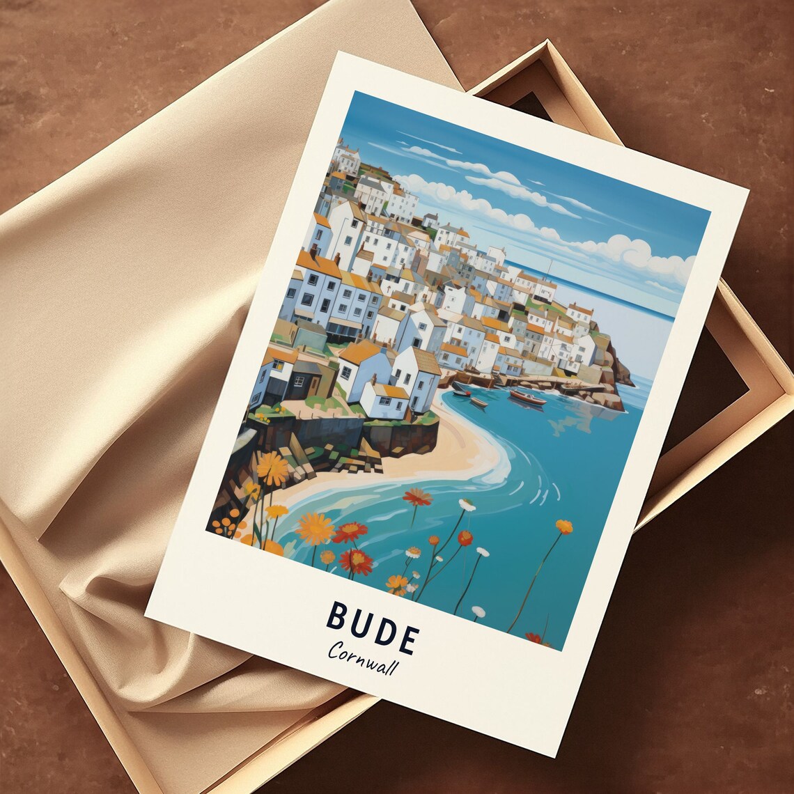 Bude Cornwall White Cottages And Boats By The Sea Travel Poster - Image 3