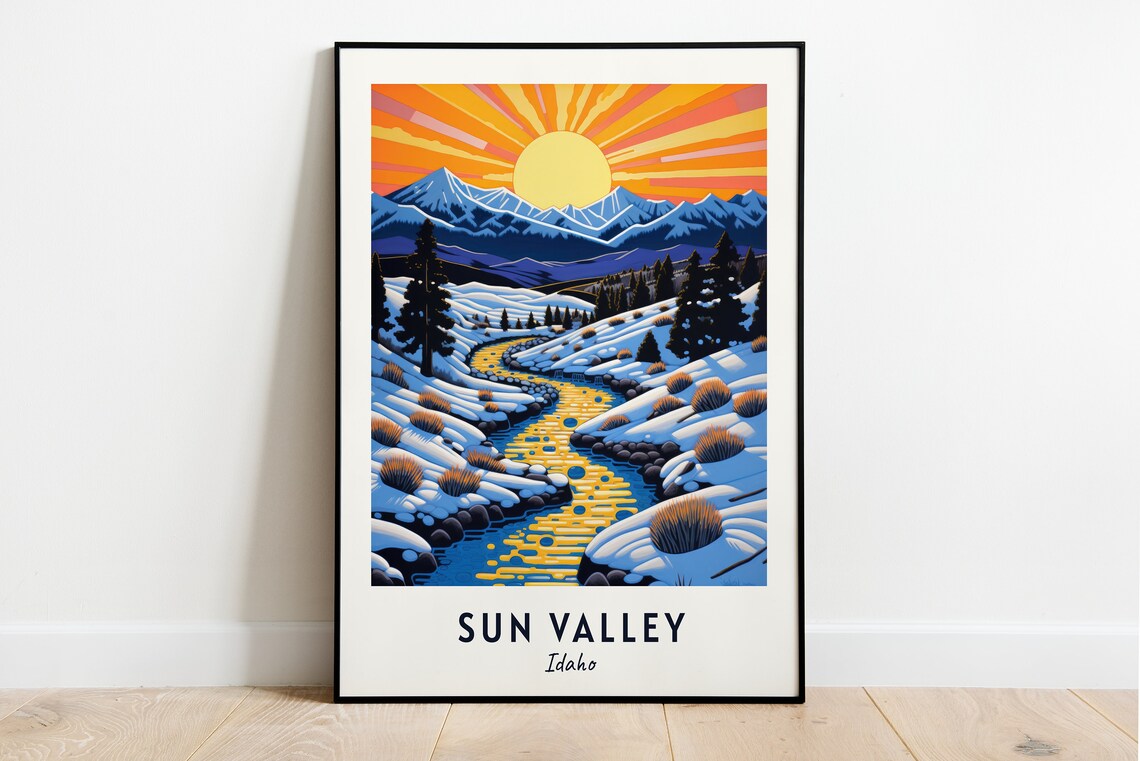 Sun Valley Idaho Snowy Mountain Stream Sunrise Winter Scene Poster