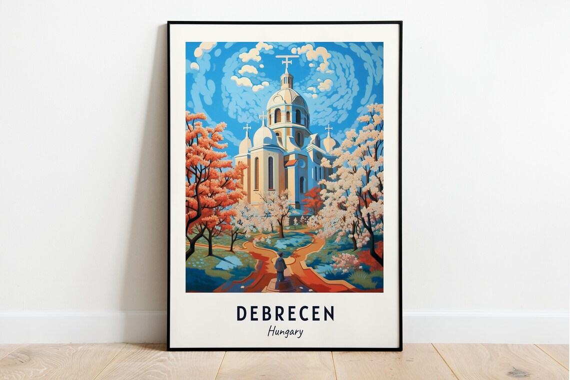 Debrecen Hungary Spring Blossom Cathedral Gardens Art Travel Poster