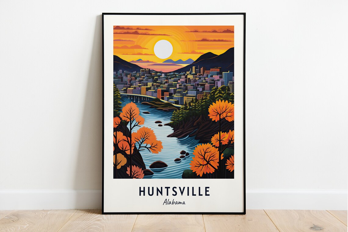 Huntsville Alabama River Sunset Autumn Trees Scenic Travel Poster