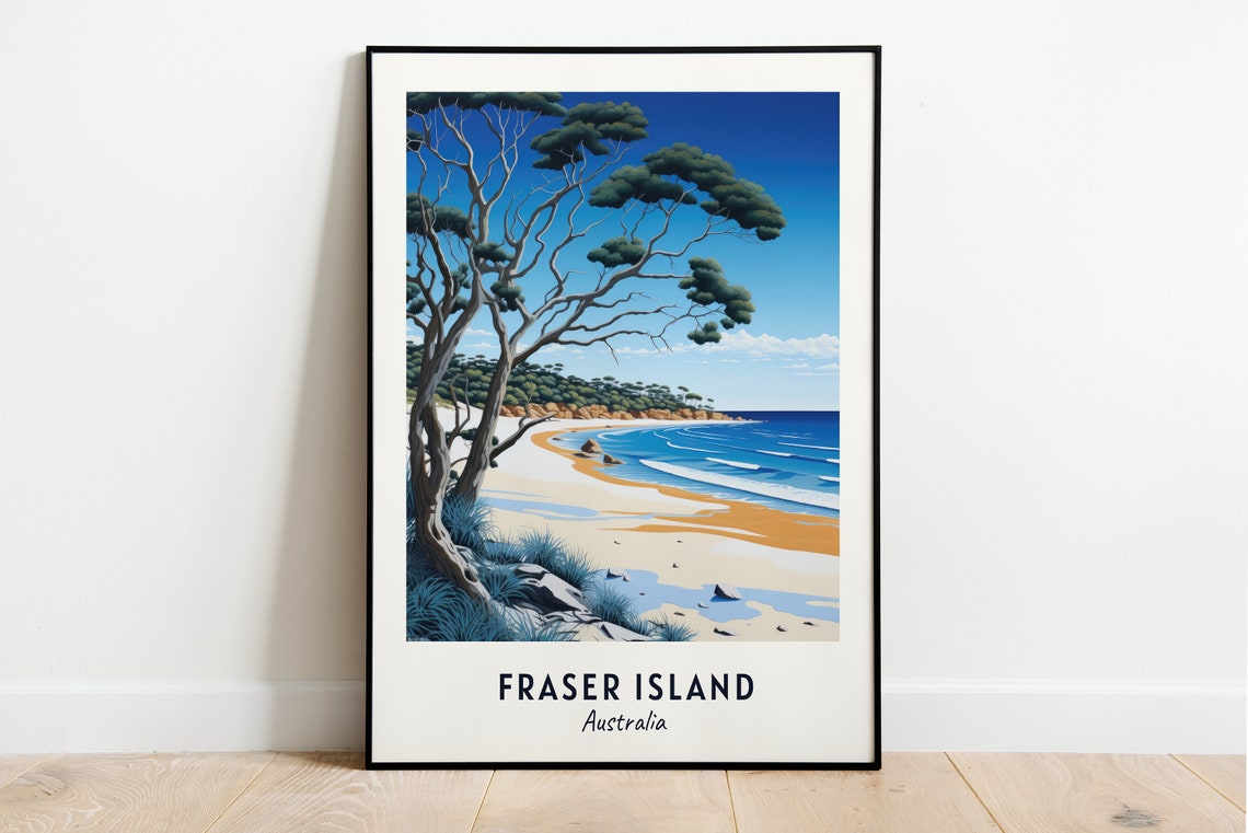 Fraser Island Australia Sandy Beach and Gum Tree Travel Poster