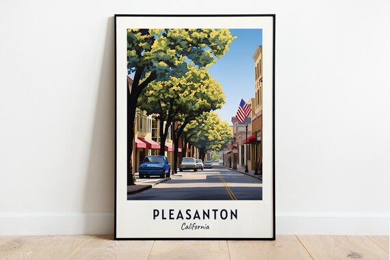 Pleasanton California Historic Main Street Tree Lined Travel Poster