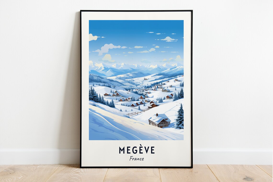 Megève France Panoramic Snowy Valley and Village Vista Poster