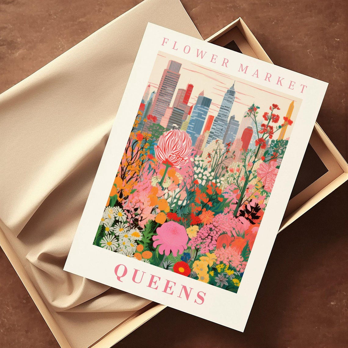Queens New York Flower Market Manhattan Skyline Garden Travel Poster - Image 2