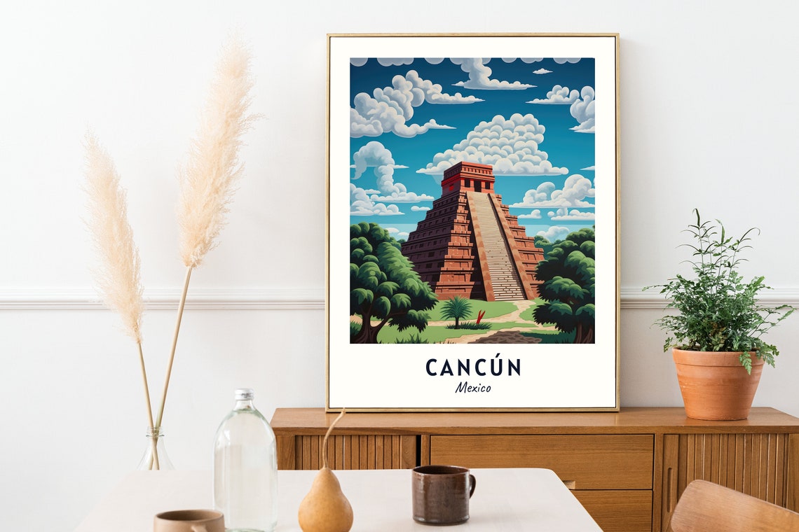 Cancun Mayan Pyramid El Castillo Jungle Clouds Travel Poster - Image 2