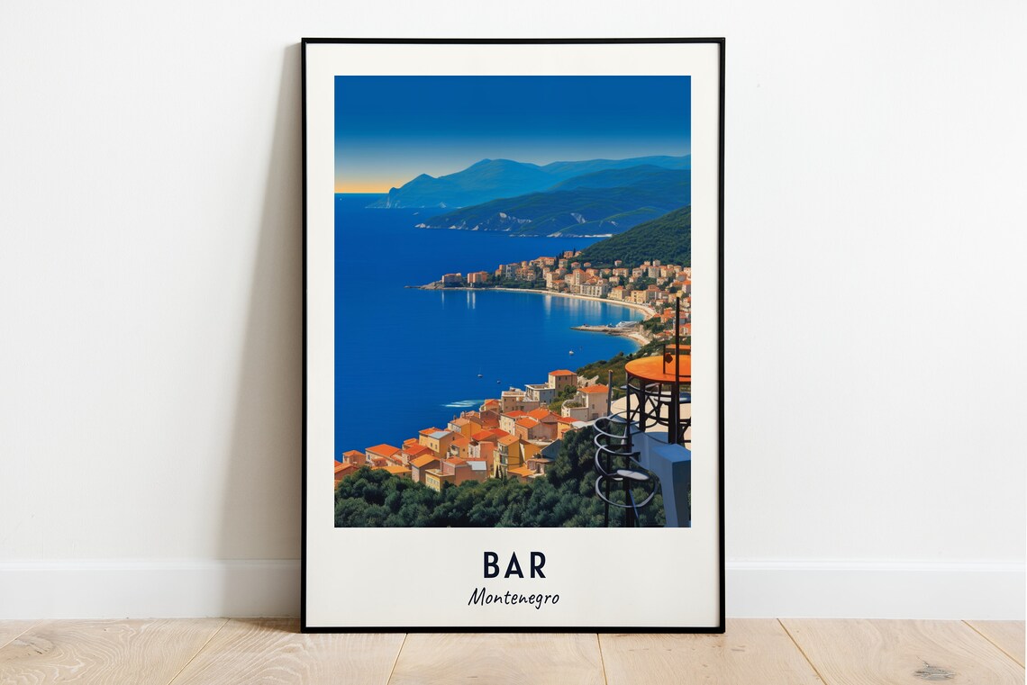 Bar Montenegro Adriatic Bay Coastal Town Sunset Travel Poster