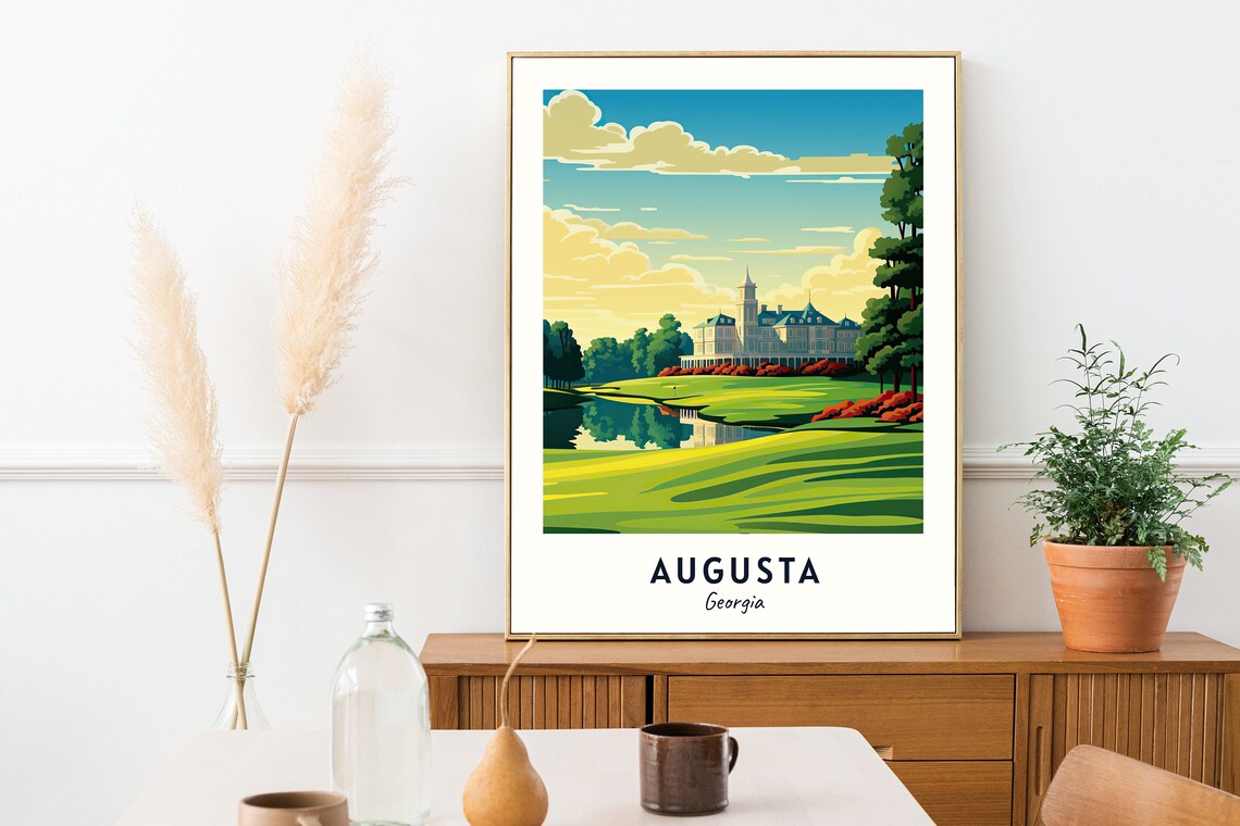 Augusta Georgia Golf Clubhouse Lakeside Fairway Vista Poster - Image 2