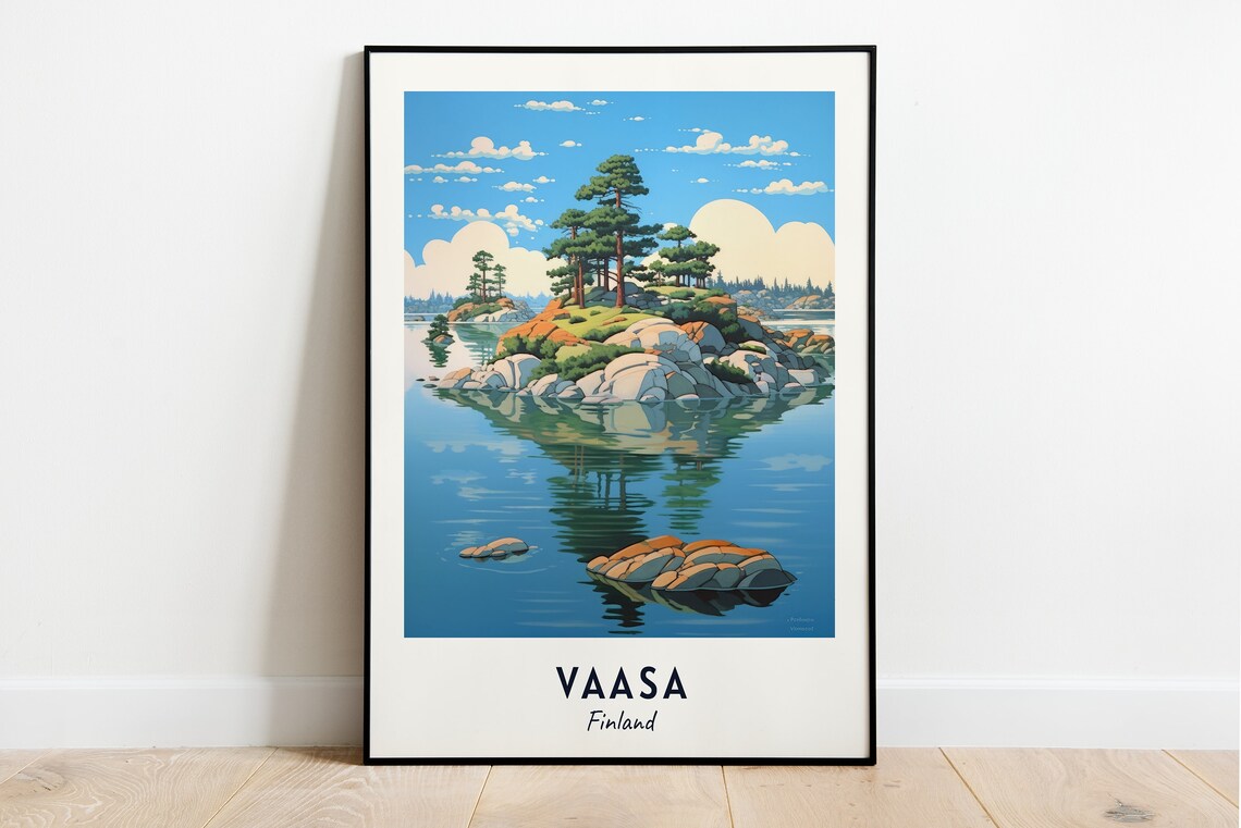 Vaasa Finland Rocky Island Lake Calm Reflection Art Travel Poster
