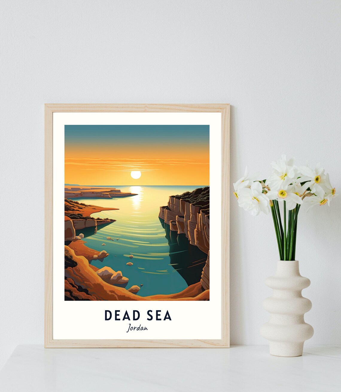 Sunset over the Calm Golden Waters of the Dead Sea Jordan Poster - Image 2