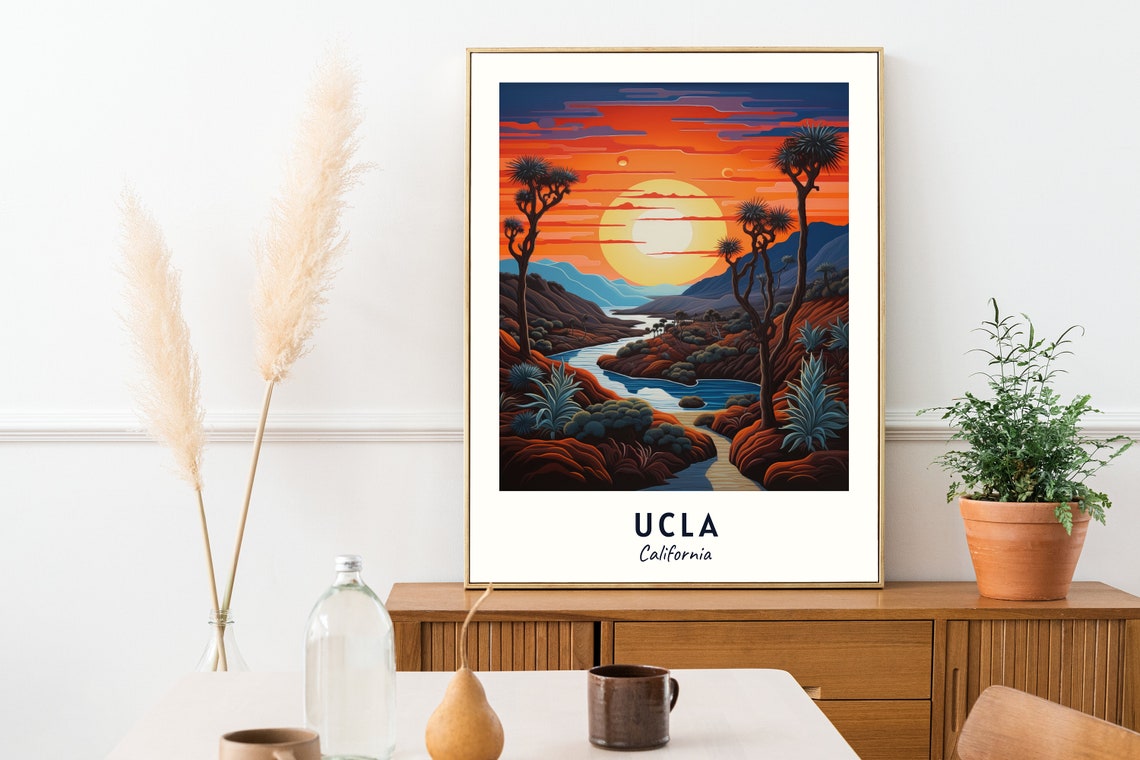 UCLA California Desert Sunset Joshua Trees River Canyon Travel Poster - Image 2