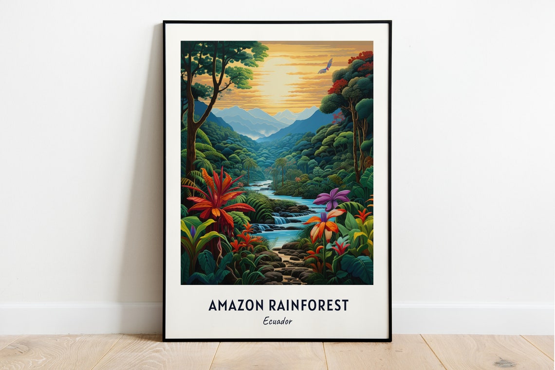 Amazon Rainforest River at Sunrise in Lush Jungle Ecuador Poster