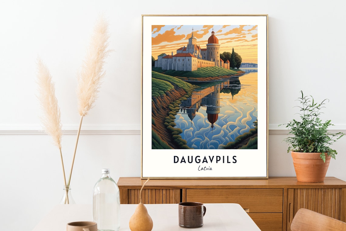 Daugavpils Latvia Fortress River Sunset Reflection Travel Poster - Image 2