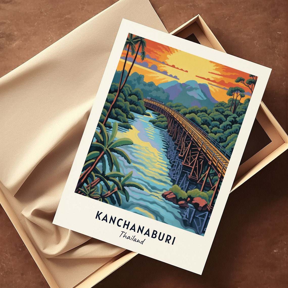 Bridge Over The River Kwai Travel Print Wall Art Kanchanaburi Thailand City Print Bridge Over The River Kwai Travel Gift Travel Gift - Image 3