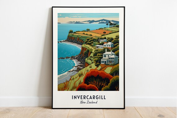Invercargill New Zealand Coastal Cliffs Seaside Travel Poster
