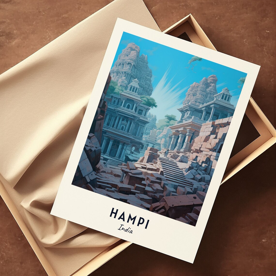 Hampi Ancient Stone Temple Ruins Gopuram Blue Sky Travel Poster - Image 3