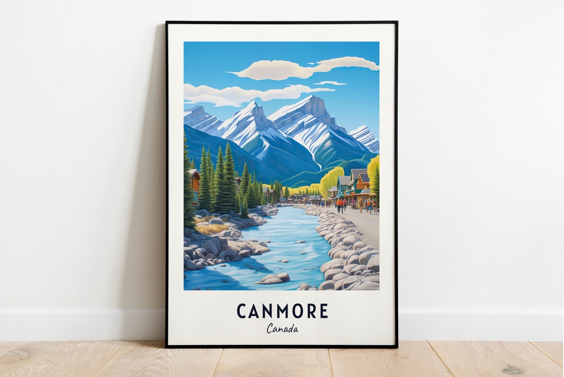 Scenic Canmore Canada Mountain River Street Rocky Peak View Poster