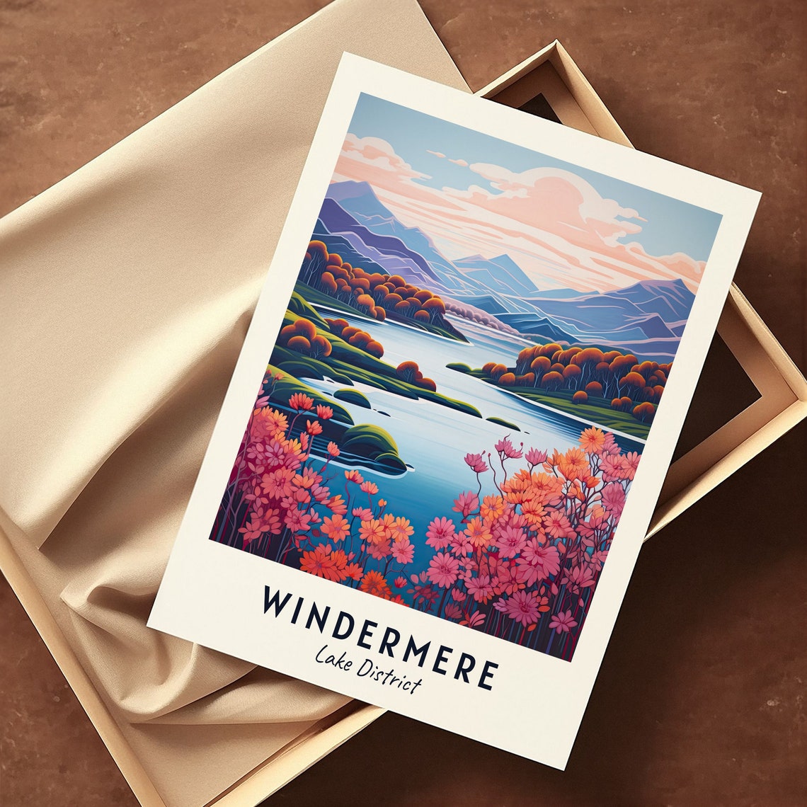 Windermere Lake District Autumn Blossom Lake Vintage Travel Poster - Image 3