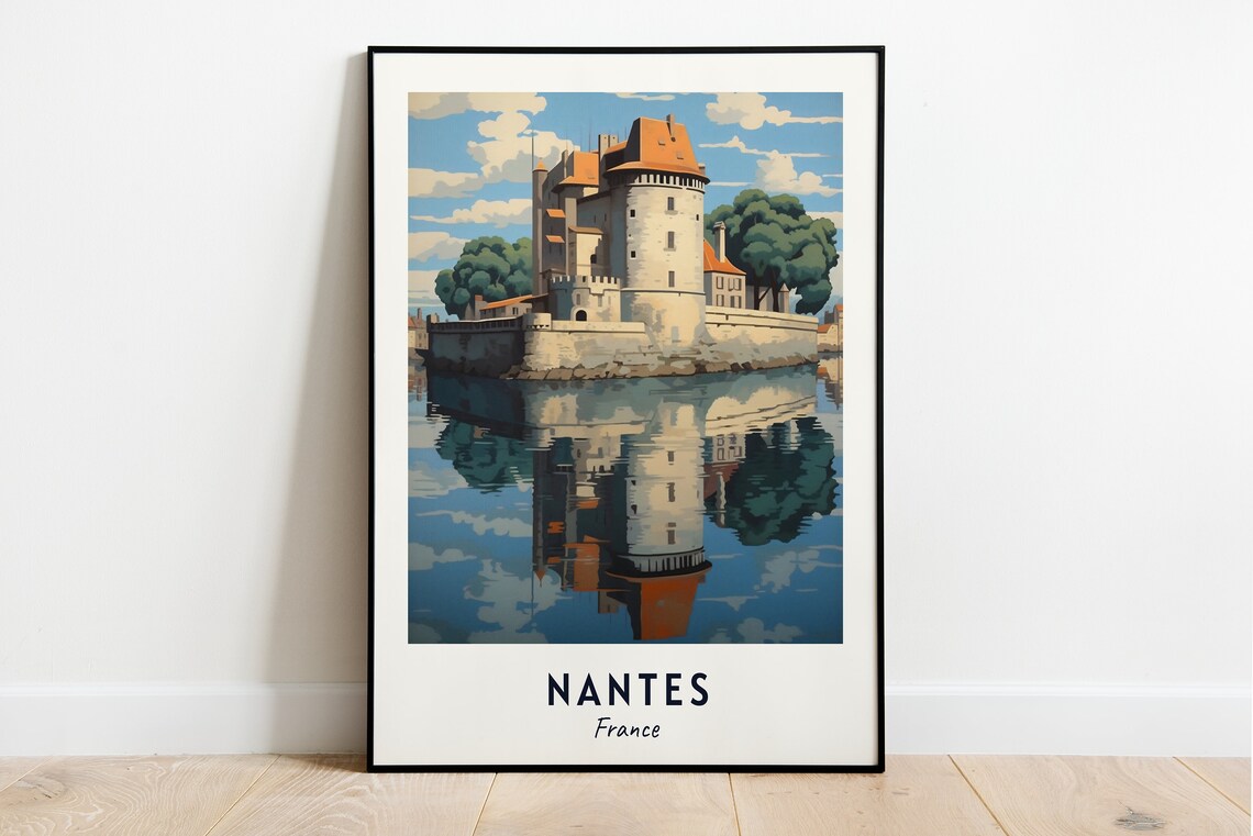 Nantes France Castle Water Reflection Classic Travel Poster Home Decor