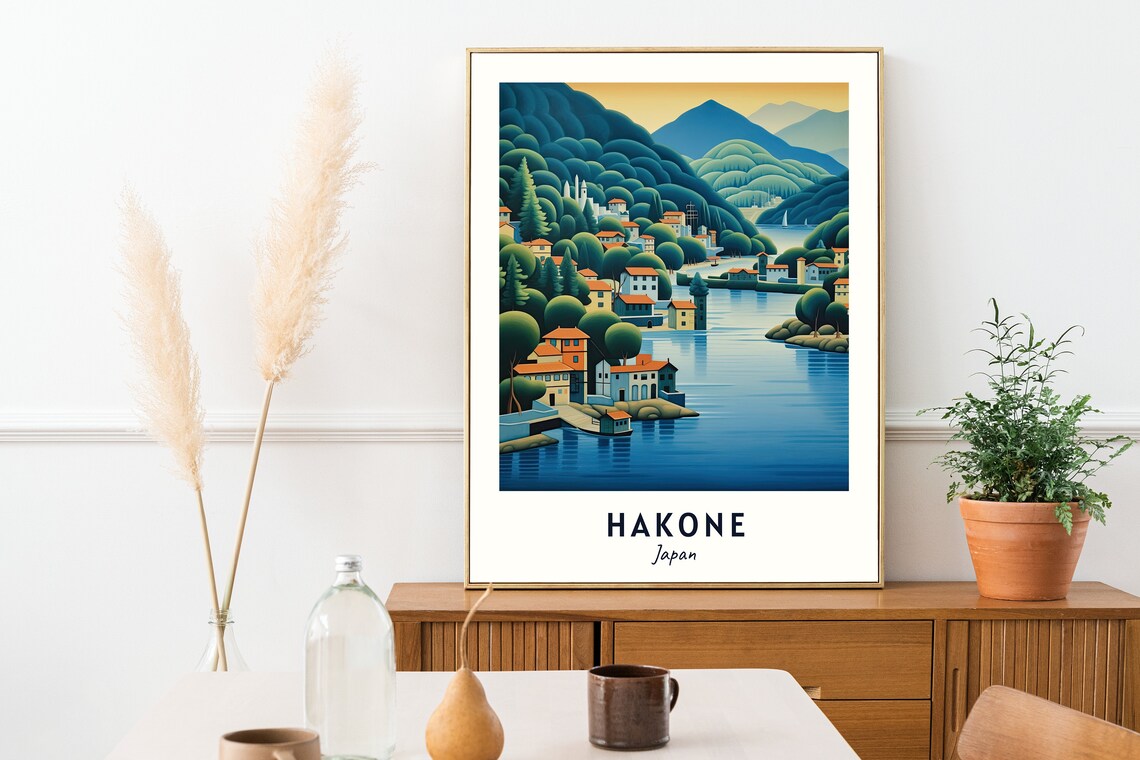 Hakone Lake Ashi Lakeside Village Forest Mountains Travel Poster - Image 2