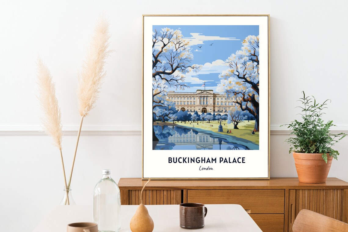 Buckingham Palace London Spring Blossom Park Lake Travel Poster - Image 2