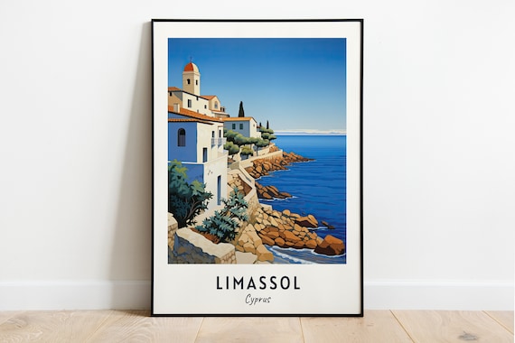 Limassol Cyprus Cliffside Chapel Rocky Mediterranean Shore Travel Poster