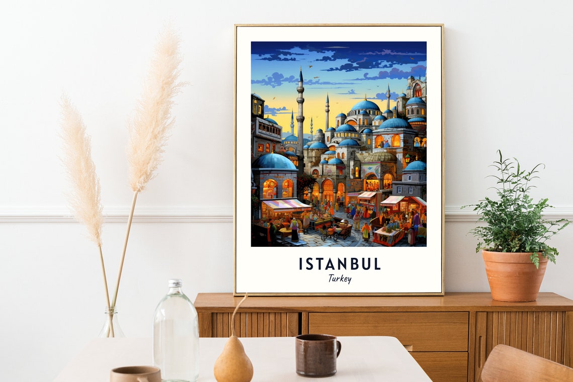 Istanbul Turkey Grand Bazaar Domes Minarets Evening Market Poster - Image 2