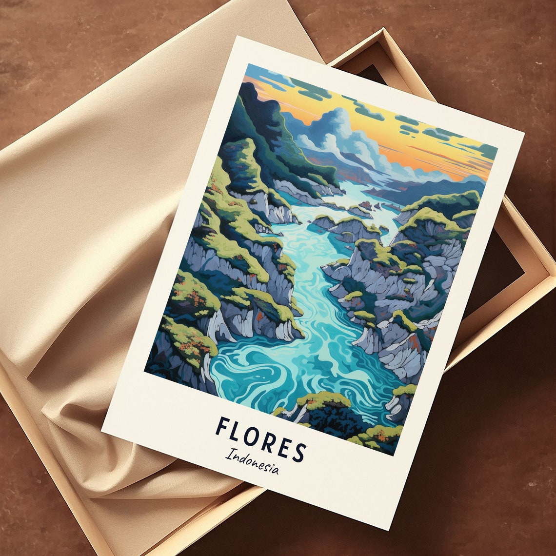Kelimutu Flores Indonesia Turquoise River Gorge Valley Poster - Image 3