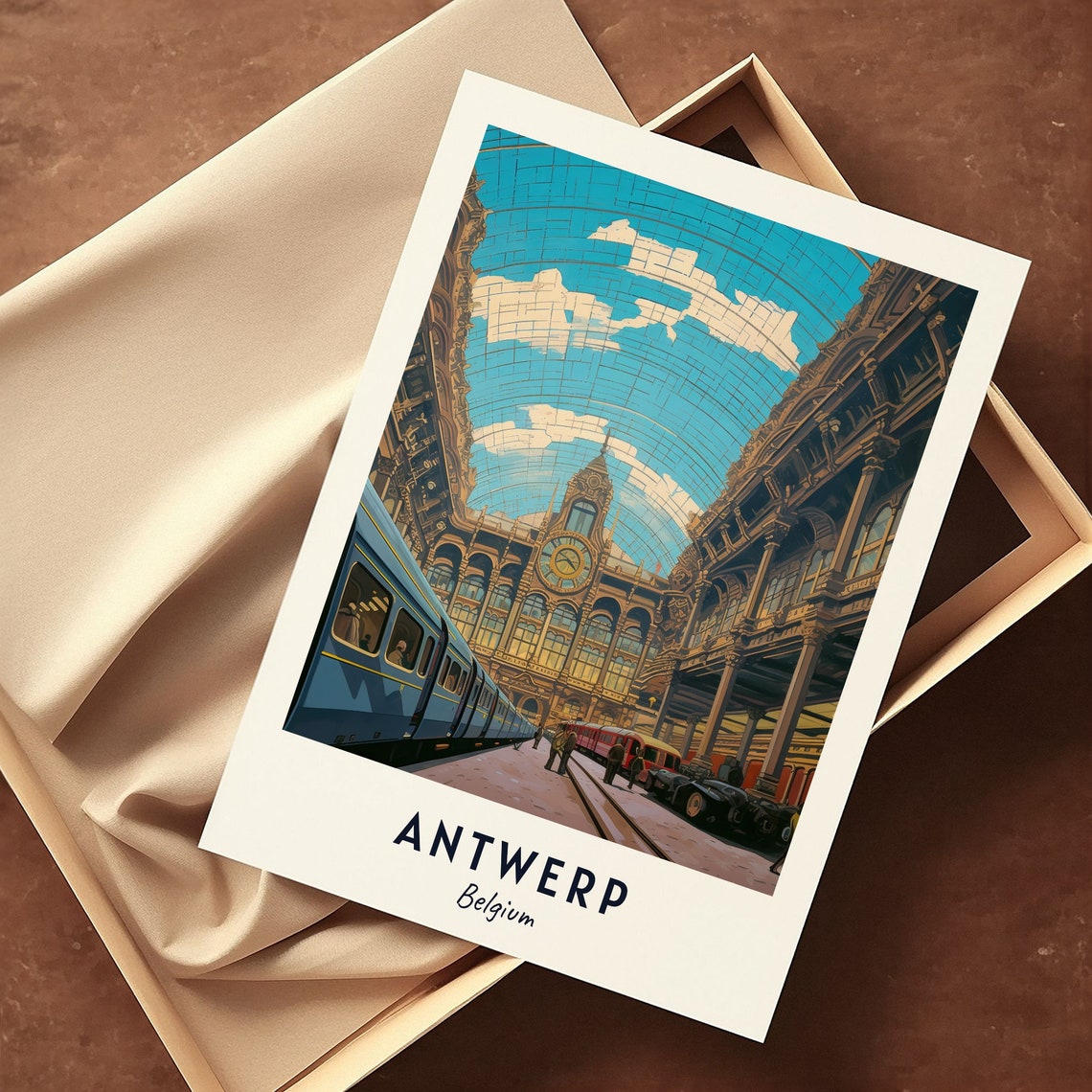 Antwerp Central Station Grand Hall Clock Trains Belgium Travel Poster - Image 3