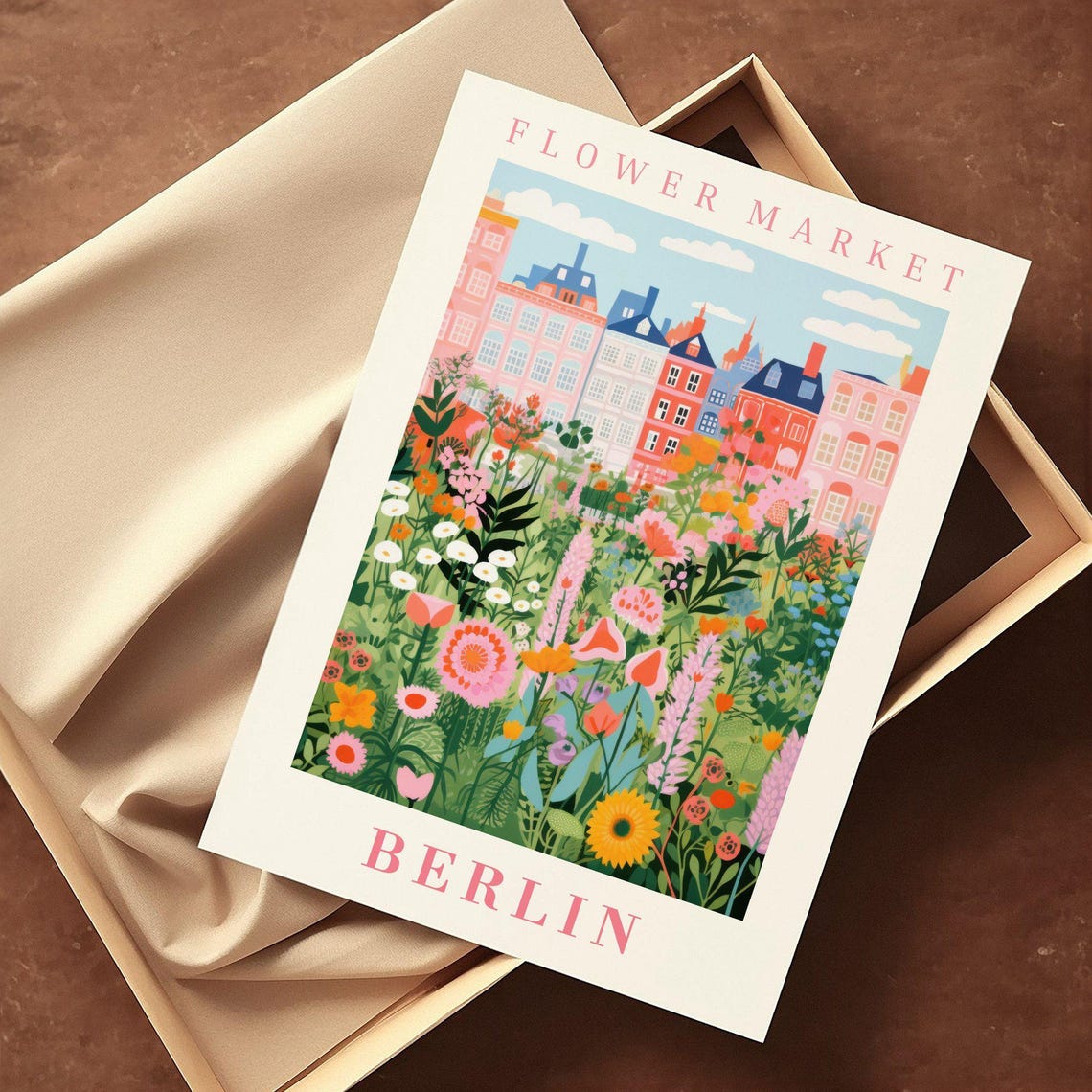 Berlin Flower Market Poster with Pastel Apartments Meadow Art - Image 2