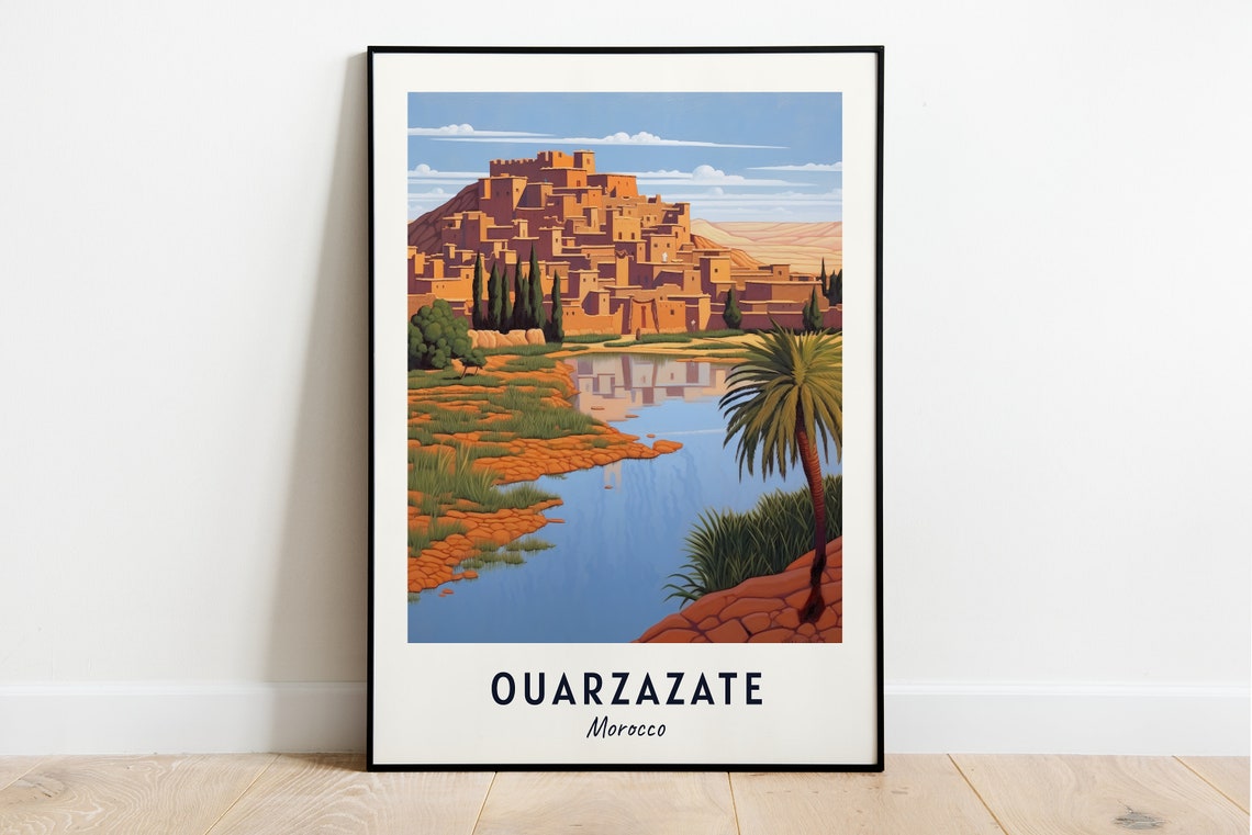 Ouarzazate Morocco Ancient Kasbah Reflected In The River Travel Poster