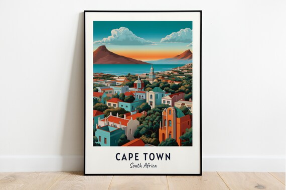 Cape Town South Africa Table Mountain Bay View City Travel Poster
