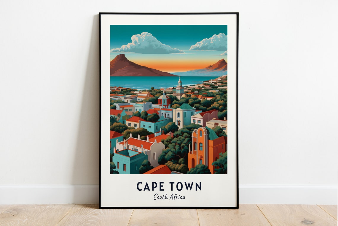 Cape Town South Africa Table Mountain Bay View City Travel Poster