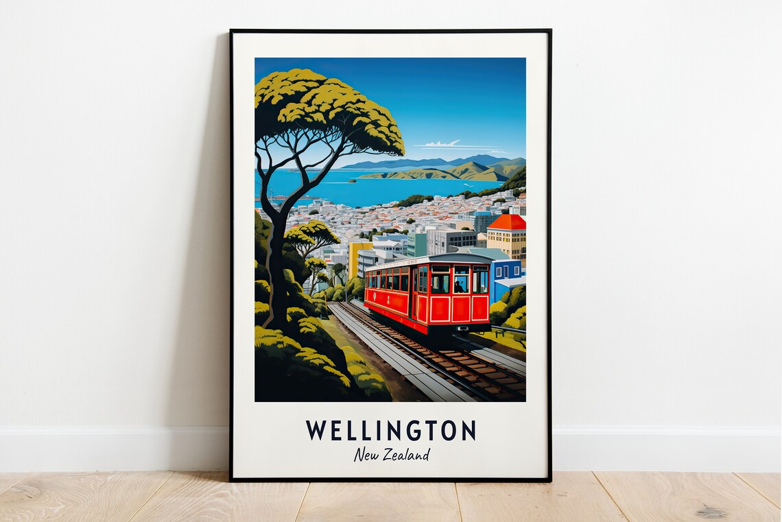 Wellington Cable Car Overlooking the Harbor New Zealand Travel Poster