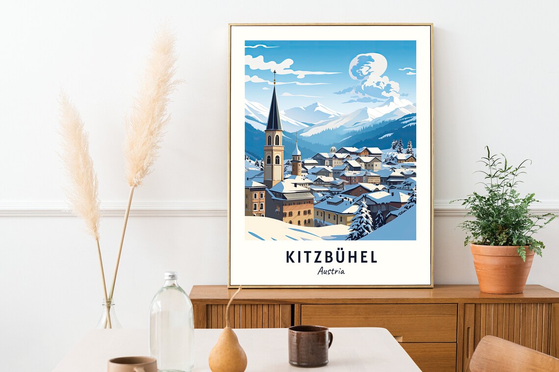 Kitzbühel Austria Historic Town and Church Tower Winter Poster - Image 2